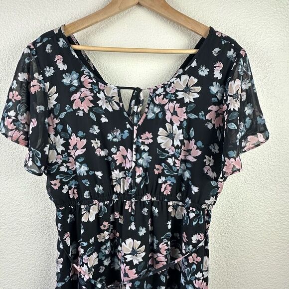 Motherhood Maternity Size XL Flutter Sleeve Floral Maxi Dress Black Wildflower - Picture 3 of 9